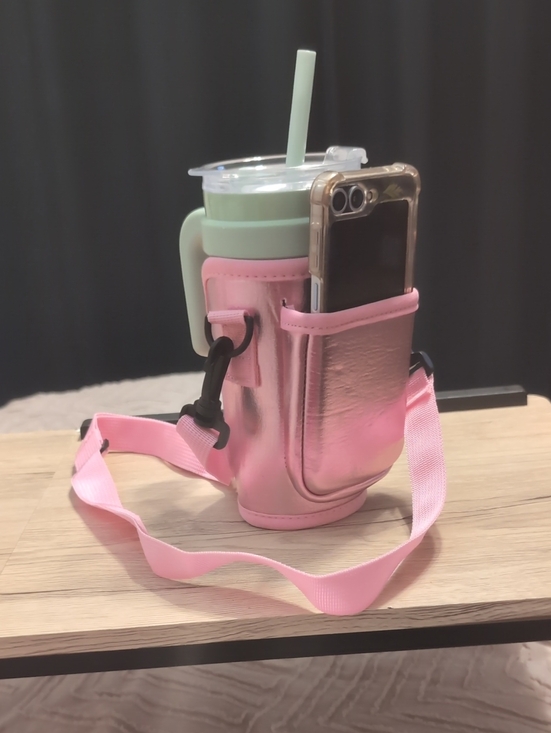 Other - Pink Metallic Cup Holder Crossbody with Phone Pocket